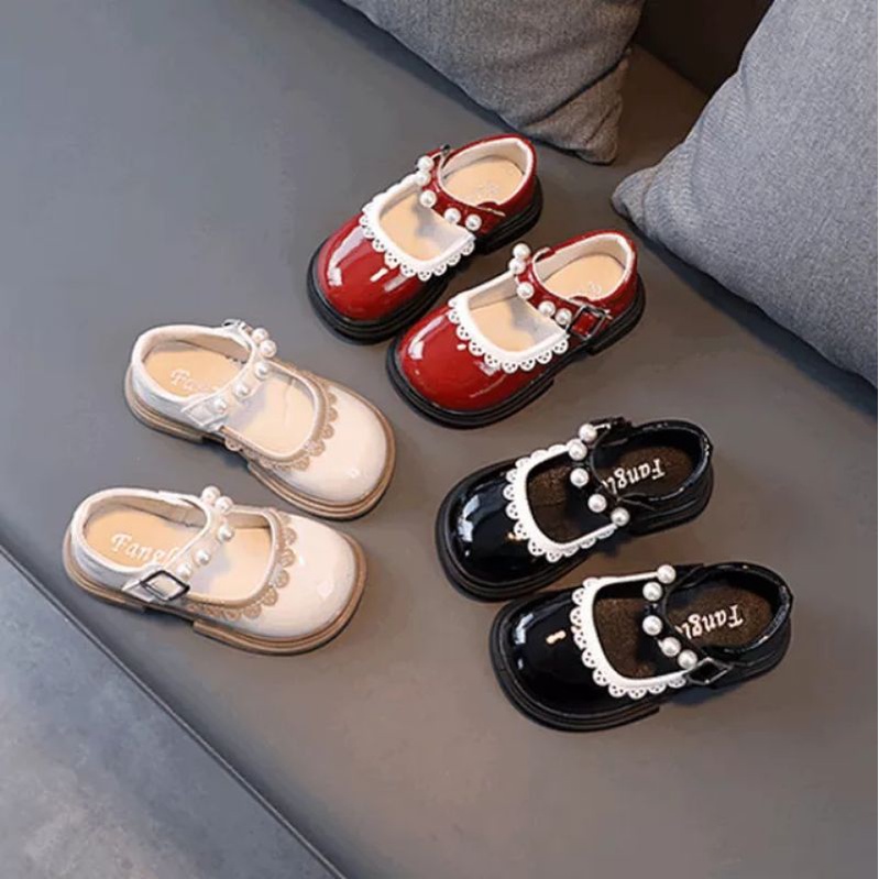 Minipetite SH2243 Sepatu pesta anak perempuan mutiara Natal flat shoes flatshoes ringan sol karet mutiara usia 0 - 6 tahun Size 21-30