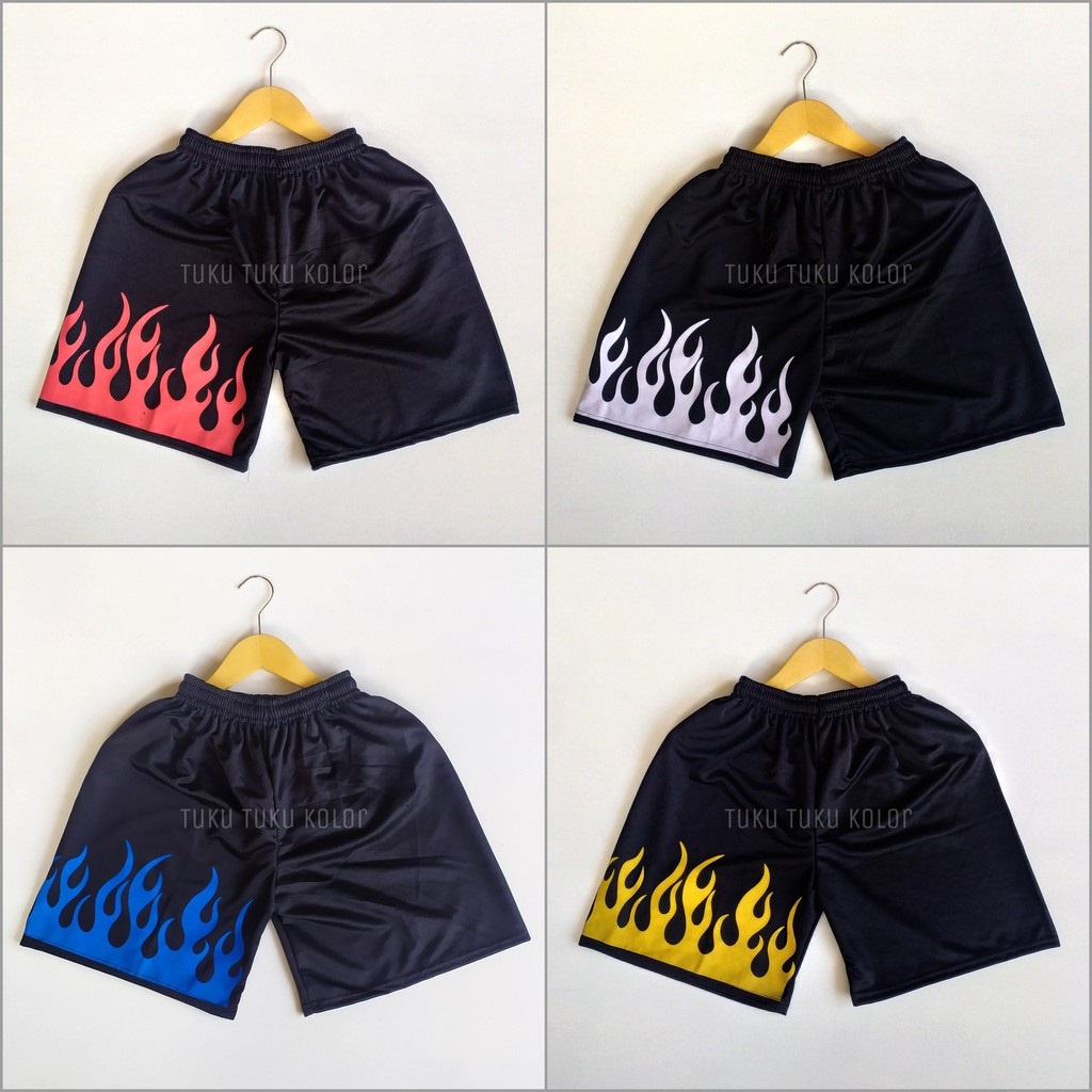 Celana Pendek Boxer Pria Wanita Motif Api Distro Kotak Kotak Tartan Polos Kartun Bunga Olahraga Voli