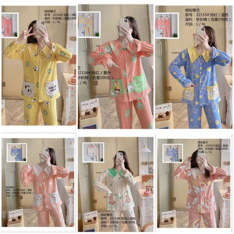 C15L Baju tidur import setelan pp/Piyama wanita lengan panjang celana panjang/fashion wanita import