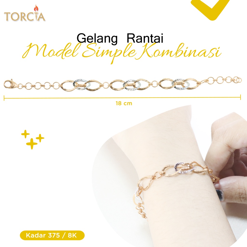 Gelang Rantai Emas Asli Model Simple Kombinasi Kadar 375 Torcia