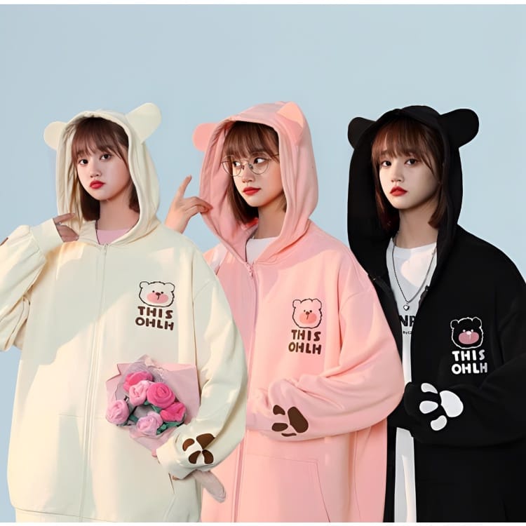 This Only Bear ZIper Hoodie Wanita  Lucu | Sweater Jaket Wanita Oversize Korean Style