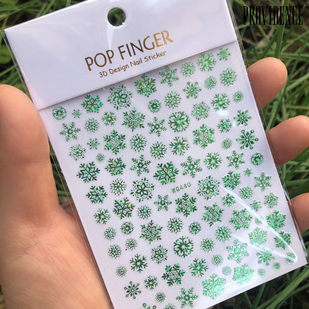 1 Lembar Stiker Perekat Kuku 3D Desain Kepingan Salju Natal Luminous Untuk Manicure