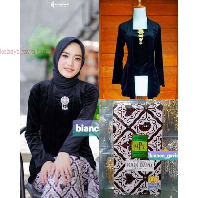 Kebaya Bludru Hitam + Jarik Instan ~ Motif Sidoluhur Kebaya Bludru