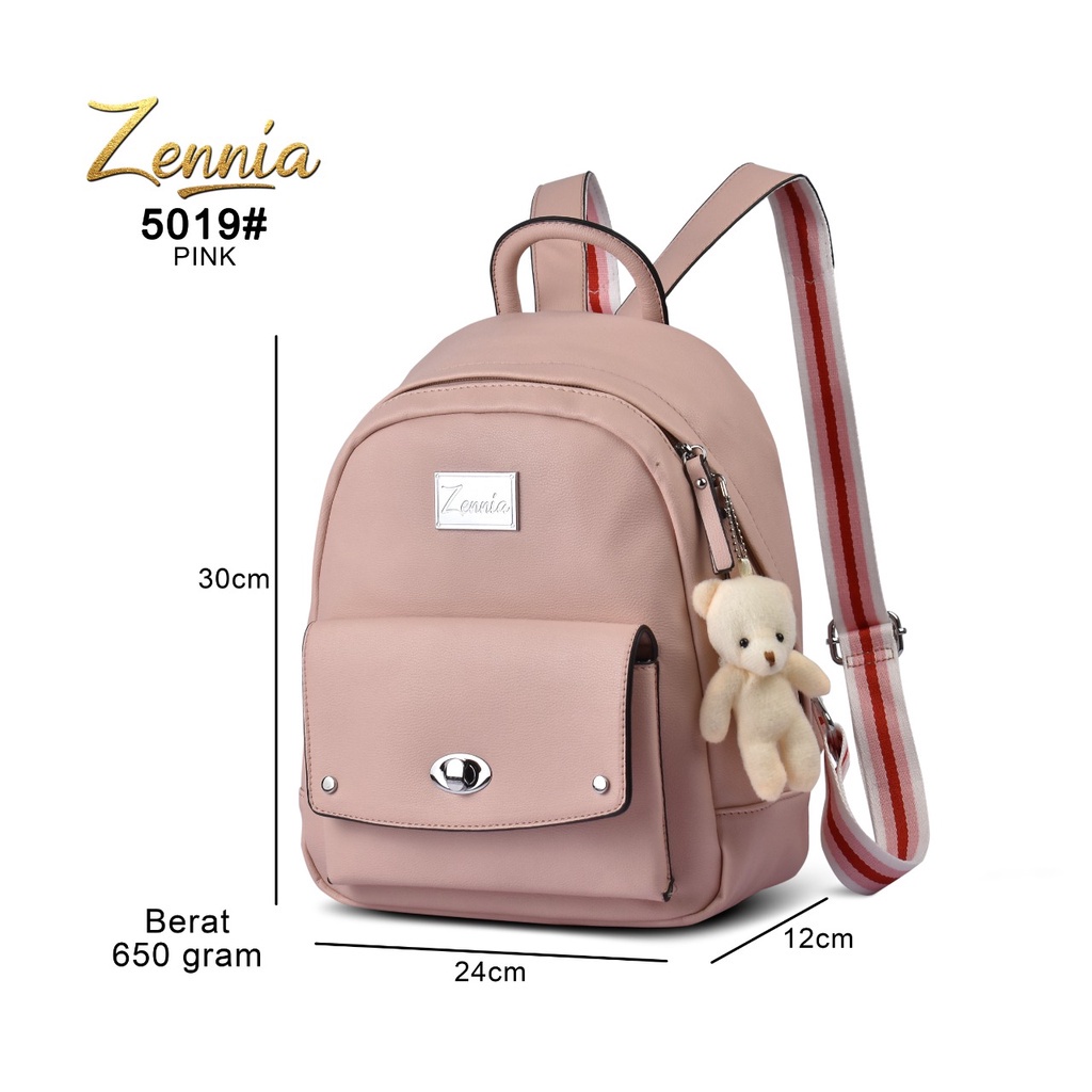 Tas Kulit Zennia 5019 Ransel Wanita Casual Korea Punggung Kerja Sekolah Kuliah Backpack Perempuan Selempang Cewek Bag Free Boneka