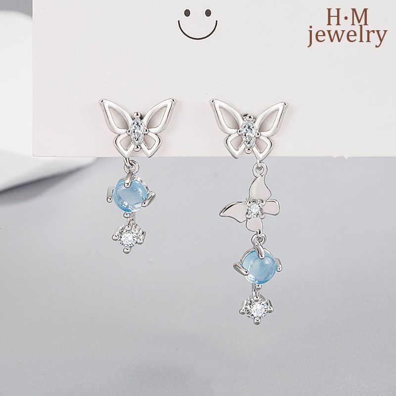 Anting Tusuk Sterling Silver 925 Desain Kupu-Kupu Asimetris Simple Untuk Wanita 2022