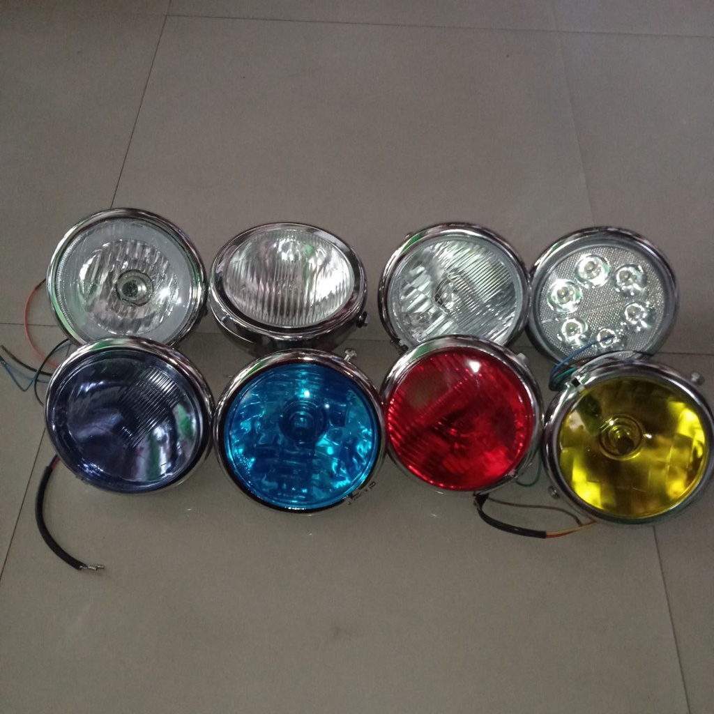 Reflektor lampu depan Jute pesek 5,7 inch bening, autopal, biru, merah, kuning, led