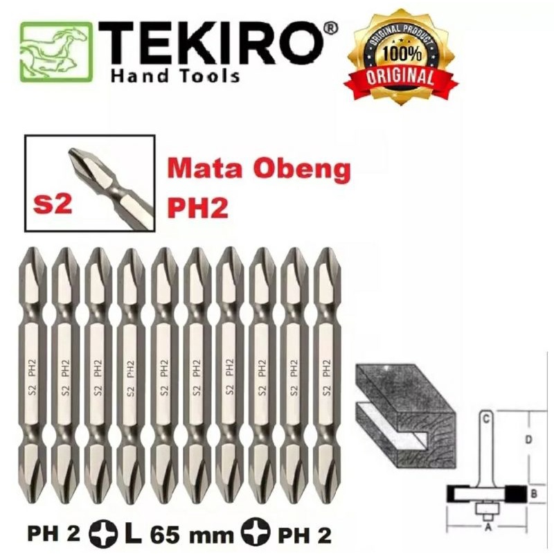 TEKIRO Mata Obeng Angin PH2 6 x 65mm Double Ended Screwdriver Bits Set 10pcs