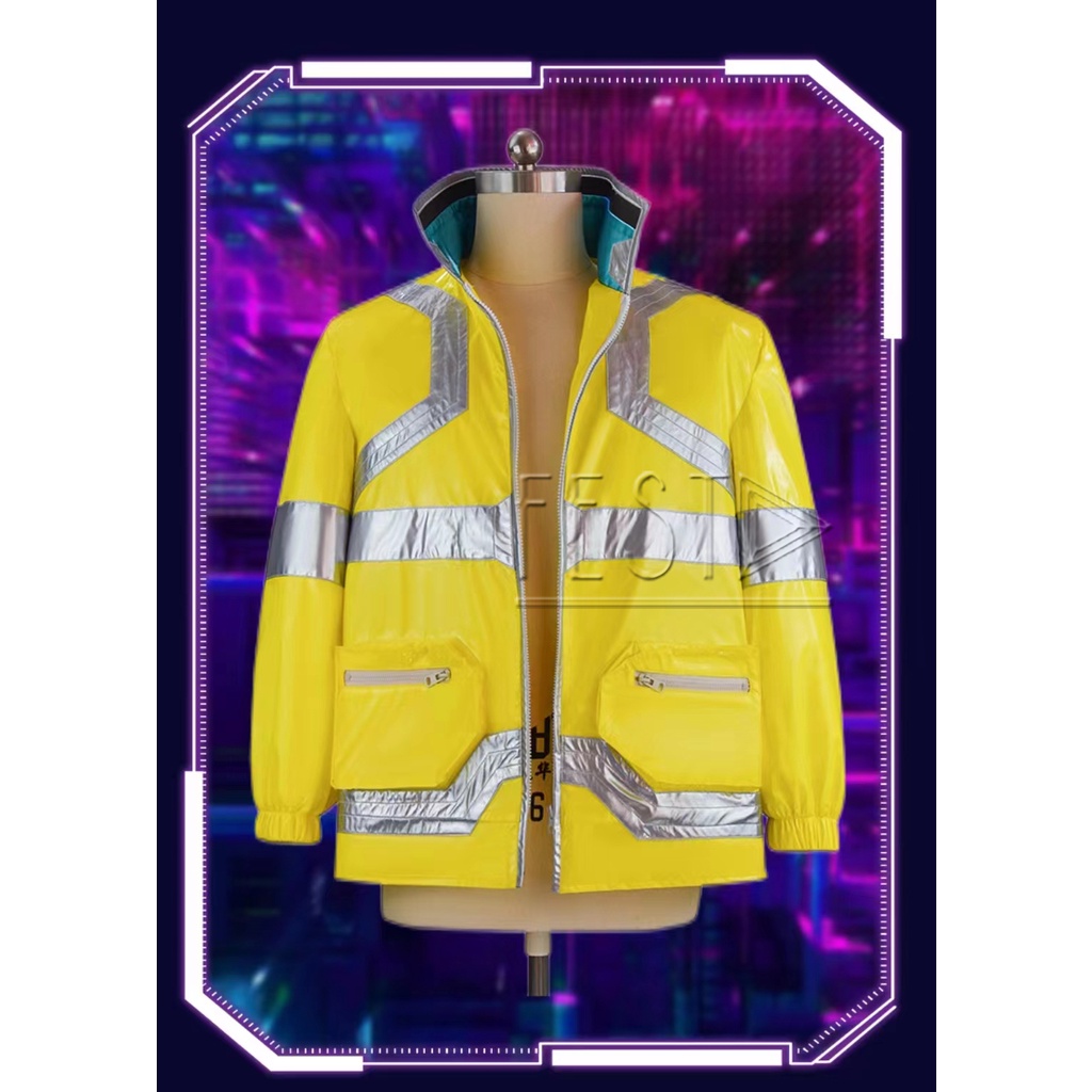 Kostum Cosplay Anime CYBERPUNK Edgerunners David Martinez Lencana Lengan Baju Kulit David Jaket EMT Ritsleting Mantel Kalung Seragam