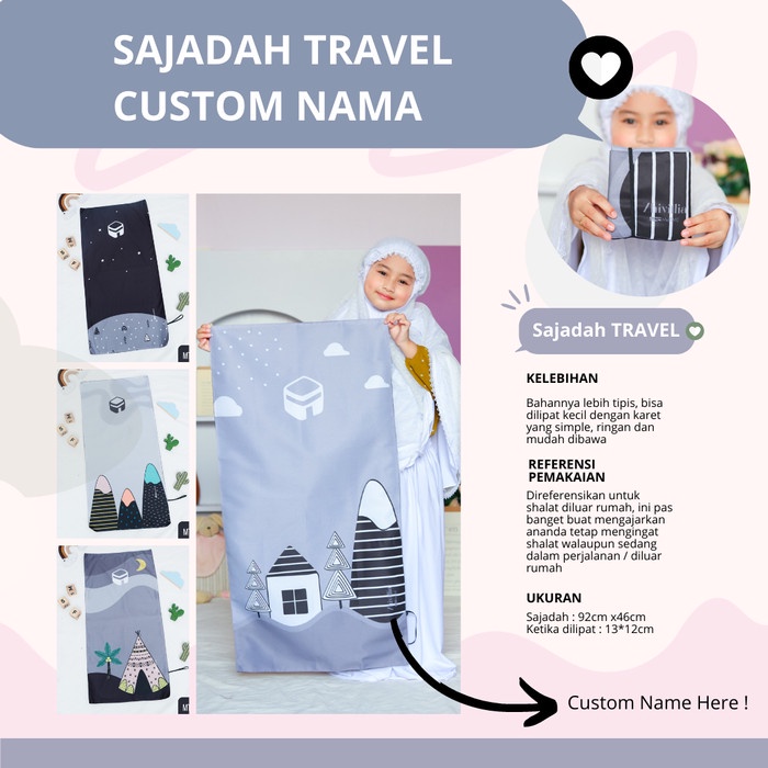 Sajadah Travel Anak MeTime / Sajadah Travel Custom Nama / Sajadah Souvenir