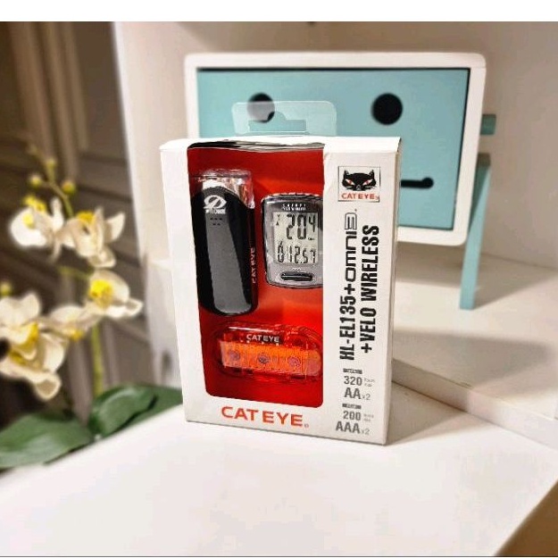 CAT EYE PAKET MURAH Wireless Velo Speedometer Lampu Depan HL-EL135 Lampu Belakang OMNI 3 Cat Eye Speedo Meter Sepeda