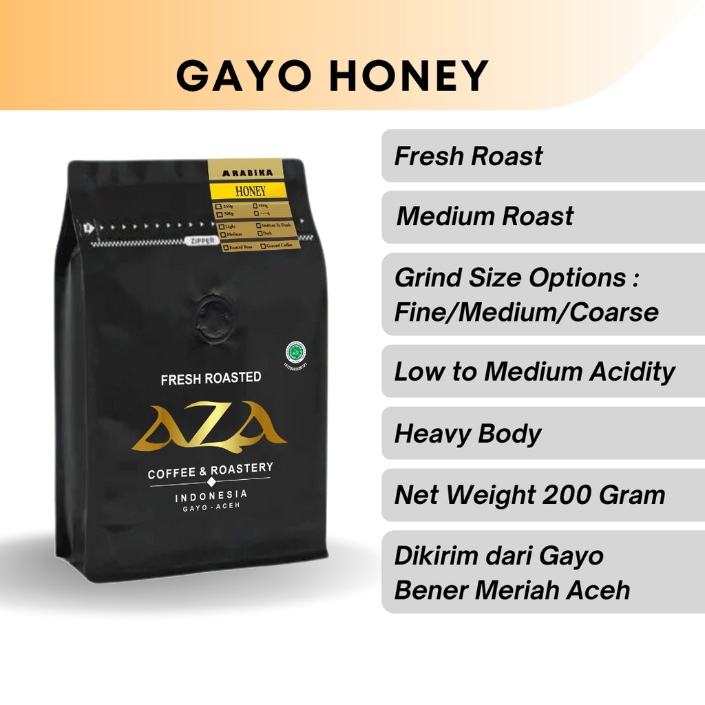 

Aza Coffee Kopi Arabika Aceh Gayo Honey Process 200g -Bubuk Single Origin Coffe Powder Biji Roasted Beans