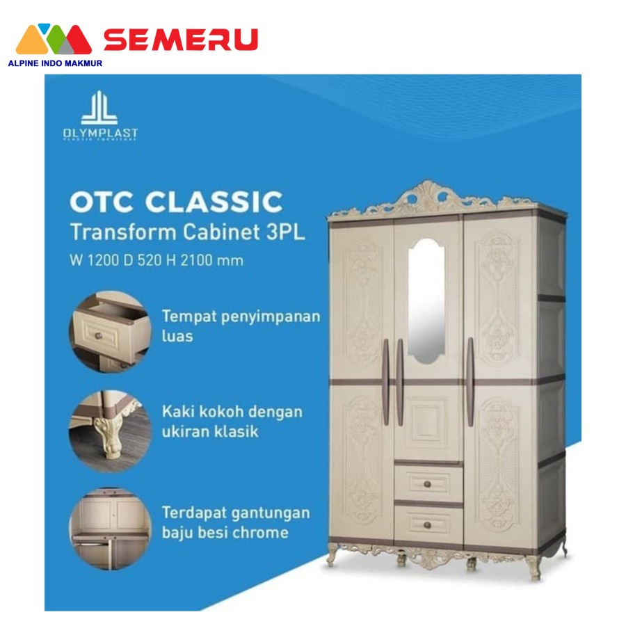 OLYMPLAST LEMARI PLASTIK CLASSIC 3P CERMIN OTC CLASSIC 3P khusus makassar