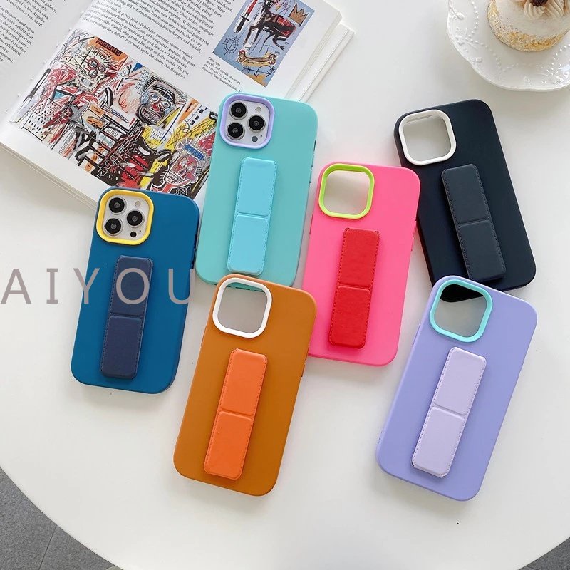 3 in 1 Case Stand Holder Bahan Kulit Dengan Tali Pergelangan Tangan Untuk iPhone 14 Pro Max 13 11 12 Pro Max XR X 7 8 Plus SE XS Max