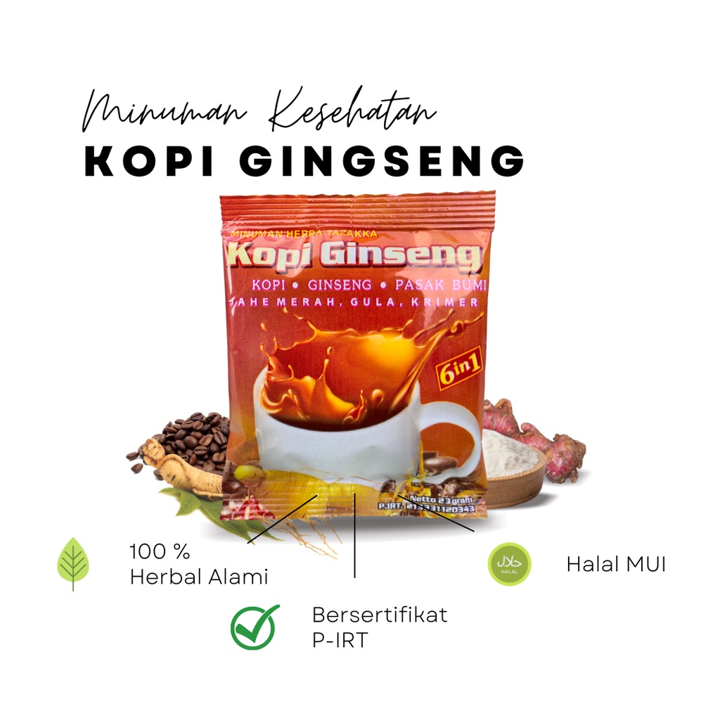 

Minuman Kesehatan Herbal Sachet Instan Siap Seduh Rasa Kopi Gingseng Dari Tazakka