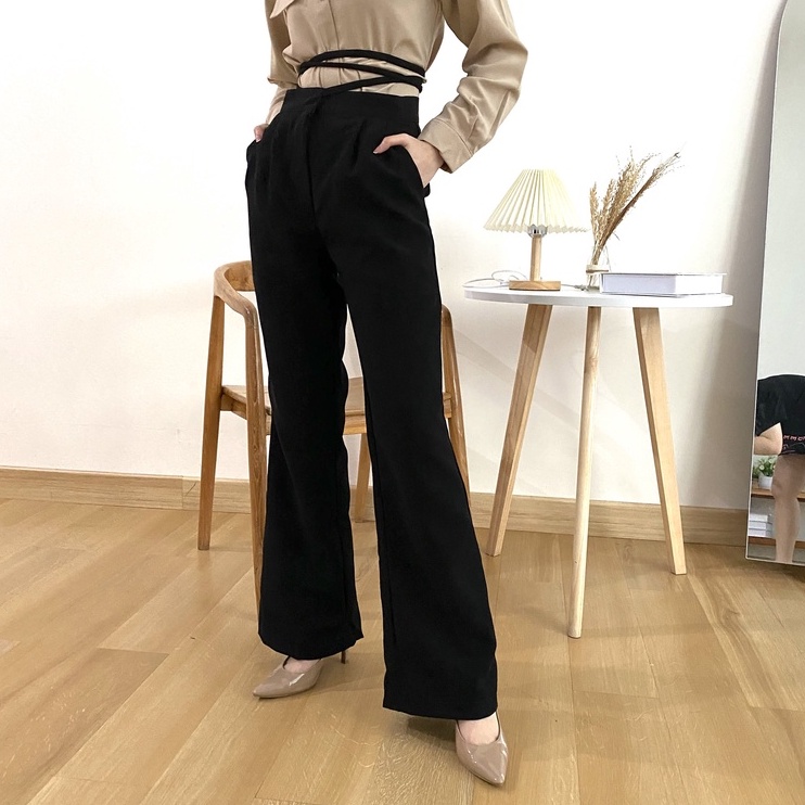 Tavi Long Pants - Rib Pants - Celana Tali - Celana High Waist - Celana Panjang Kantor Wanita - Celana Korea Wanita - Celana Casual Wanita