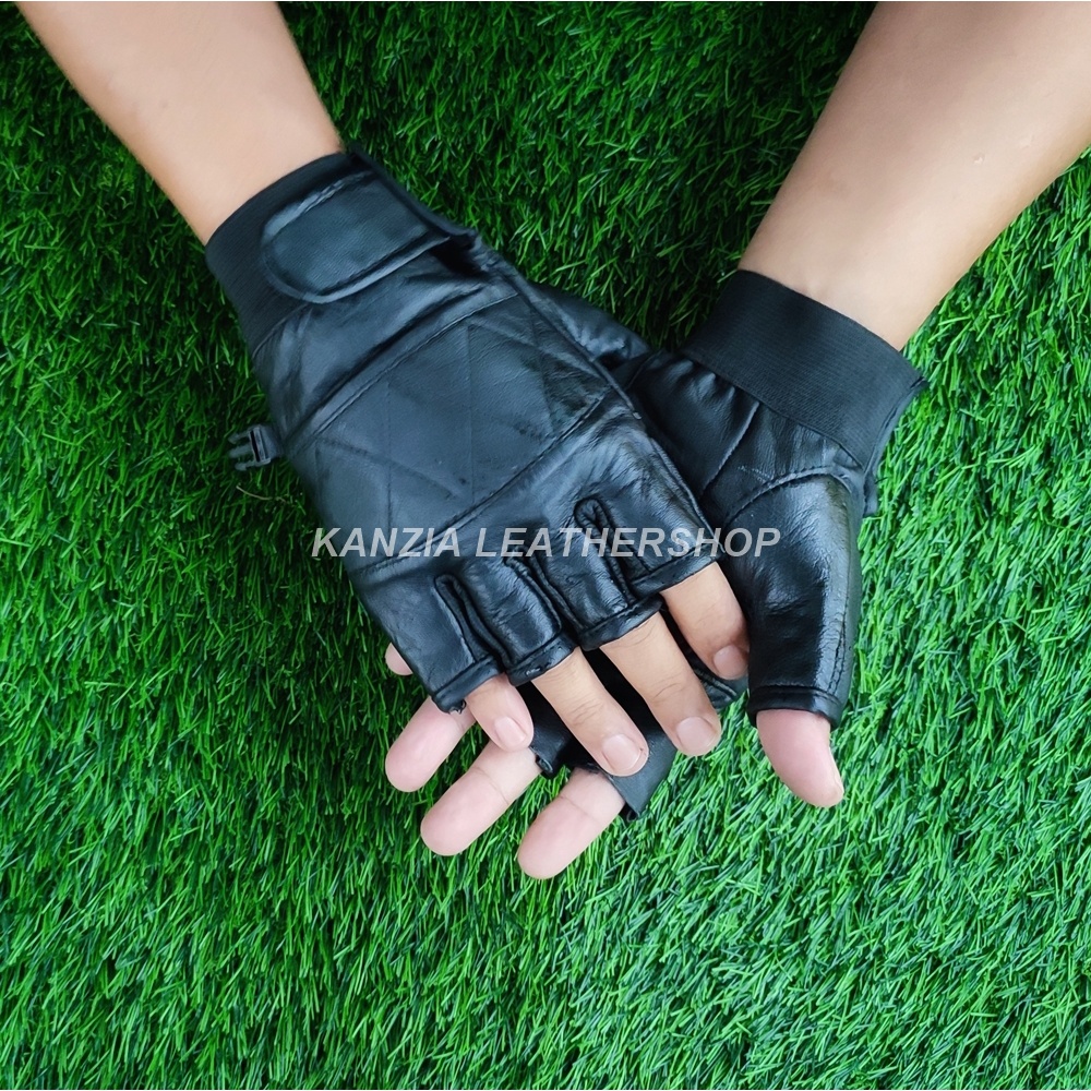 Kanzia Leathershop Sarung Tangan Motor Kulit AD Setengah Jari