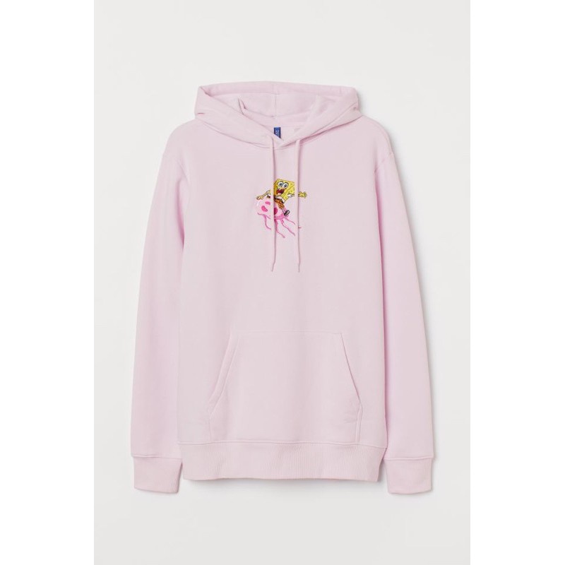 ( 11.11 ) Hoodie H&M Unisex Bordir Spongebob Ubur Ubur Pink, Flecee Katun Lembut Tebal, Free Papperb