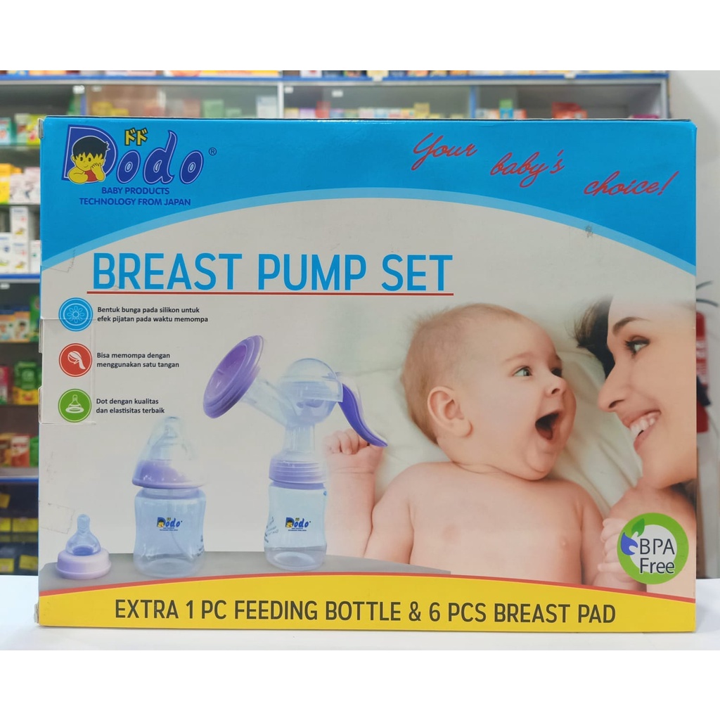 Pompa Asi Dodo Breast Pump Set Extra 1 PC Feeding Bottle + 6 Pcs Breast Pad