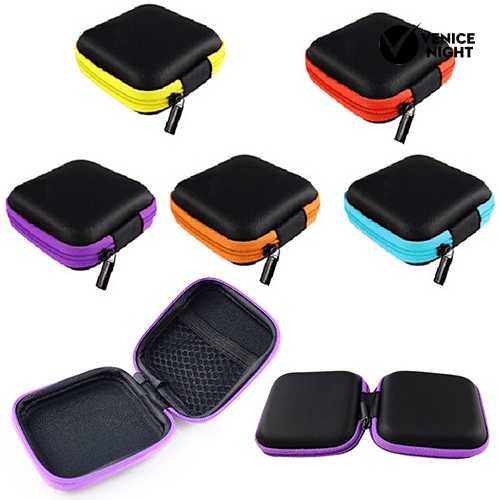 (VNEP) (Berkabel) Saku Persegi Hard Case Storage Bag untuk Headphone Earphone Earbud TF SD Card