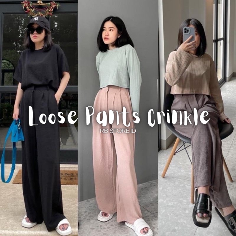 Celana Kulot Crinkle Highwaist Wanita Loose Pants Cullote