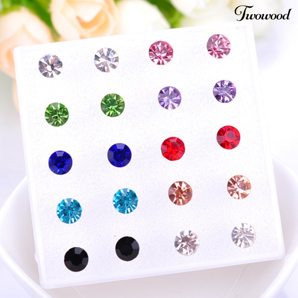 20 Pasang Anting Stud Cubic Zirconia Shiny Multicolor Bahan Stainless Untuk Wanita