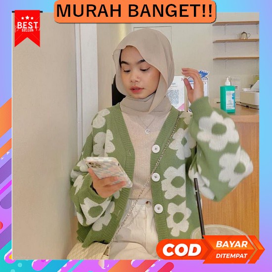 Kimmy Blazer - Blazer Kerja Kantor Casual Wanita Murah Outer Cewek Ala Kardigan Flowers Rajut / Atas
