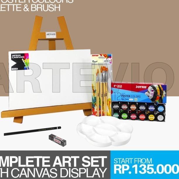 Paket Lukis Mini Polos / Paket Kanvas Lukis Cat Easel Palet Dan Kuas - BROWN EASEL, 30 X 20