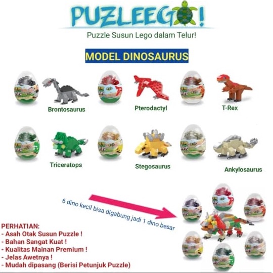 PUZZLE GO RAKIT LEGO DALAM TELUR MENJADI MAINAN UNIK DINOSAURUS PEMADAM KEBAKARAN SERANGGA MOBIL ALA