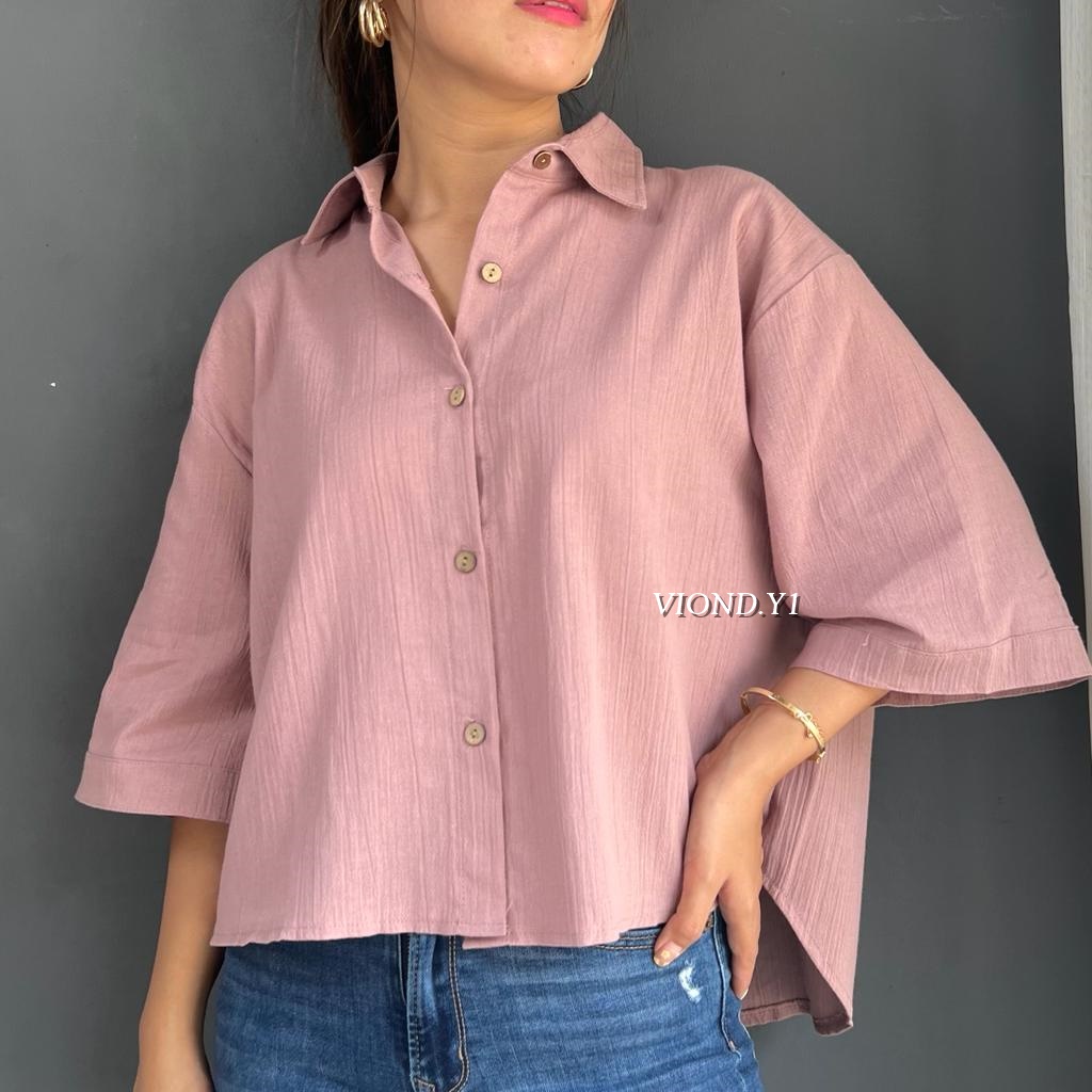 Blouse Wanita Linen Lengan Panjang / Kemeja Casual Korea 134