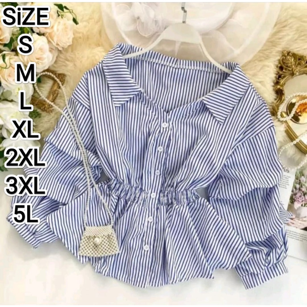 MEYDEN KEMEJA MODIS SALUR BIG SIZE S M L XL 2XL 3XL 5L ATASAN JUMBO WANITA KOREAN STYLE VIRAL TERLARIS