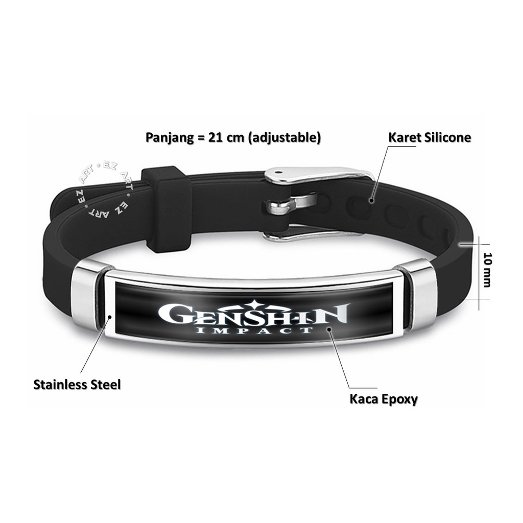 GELANG GAMERS 7 ELEMENT GENSHIN IMPACT KARET SILICONE PLAT STAINLESS STEEL KACA EPOXY MODEL SABUK STRAP