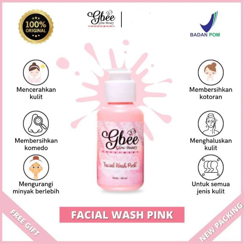 Miffglow -GBEE GLOW BEAUTY FACIAL WASH PINK, PEMBERSIH MUKA/ CUCI MUKA BPOM