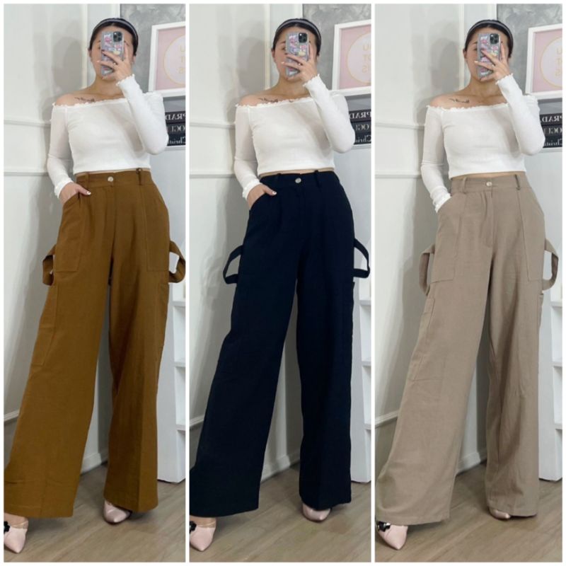 ⚡️CLEARANCE SALE ♡ PREMIUM ♡ ORIGINAL ! CHERLIE CARGO LONG PLAIN CULLOTE PANTS / CELANA KULOT PANJANG