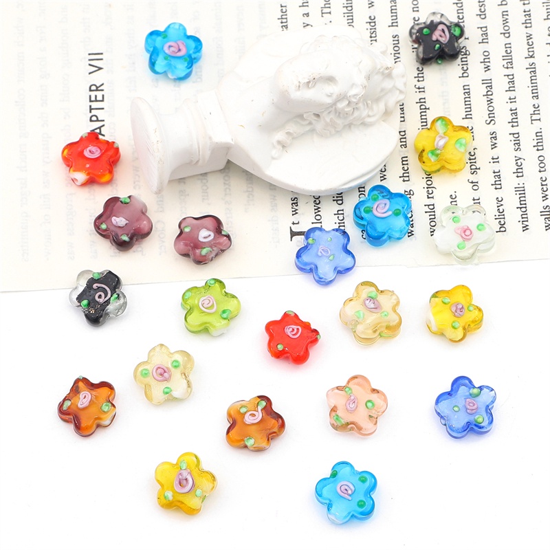 2pcs 14mm Handmade Lampwork Manik-Manik Kaca Bentuk Bunga Beads Charm Untuk Kalung Gelang Anting DIY Membuat Perhiasan Aksesoris