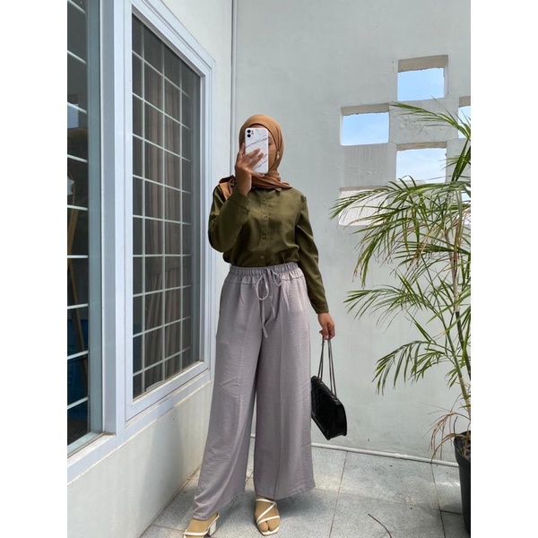 PREMIUM CELANA KULOT CRINKLE JUMBO HIGHWAIST WANITA LOOSE CULLOTE PANTS PANJANG