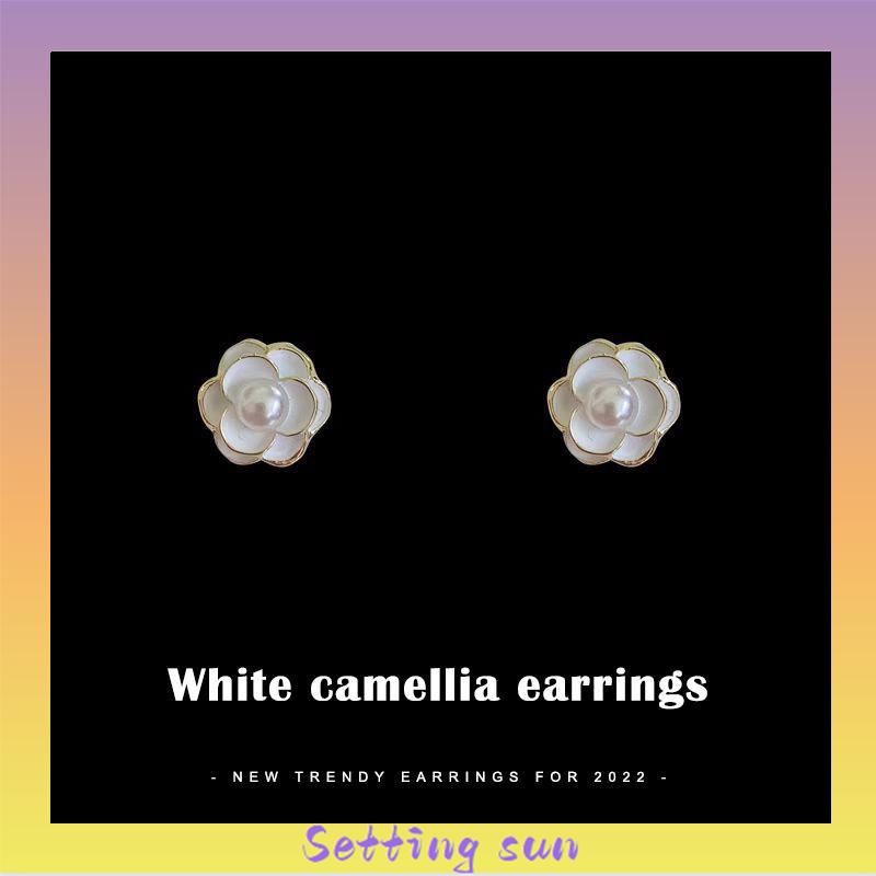 Anting Camellia Mutiara Korea Fashion Sederhana Gaya Aksesori Wanita TN