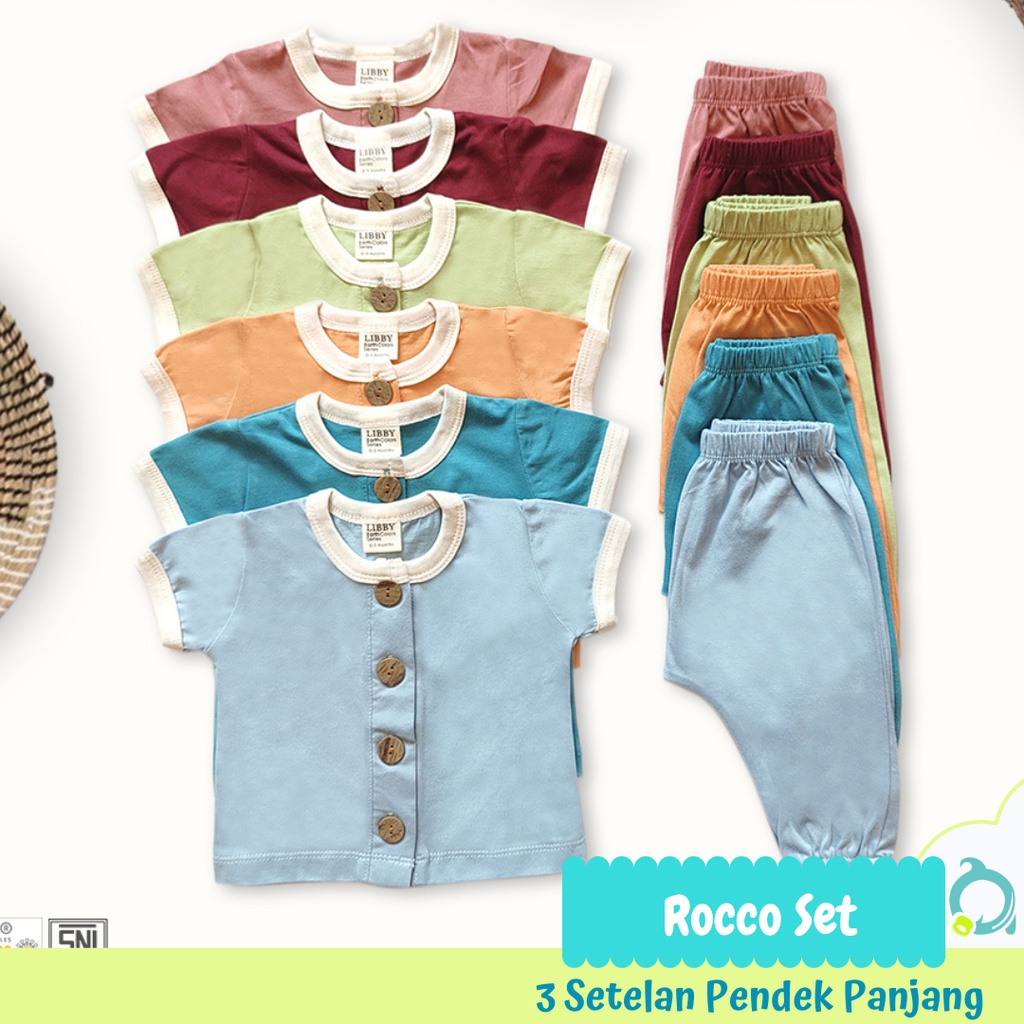 LIBBY Stelan Pendek Panjang Rocco Earth Color | Motif Girl Size 0 s.d 4 Tahun (1 stel/pack)