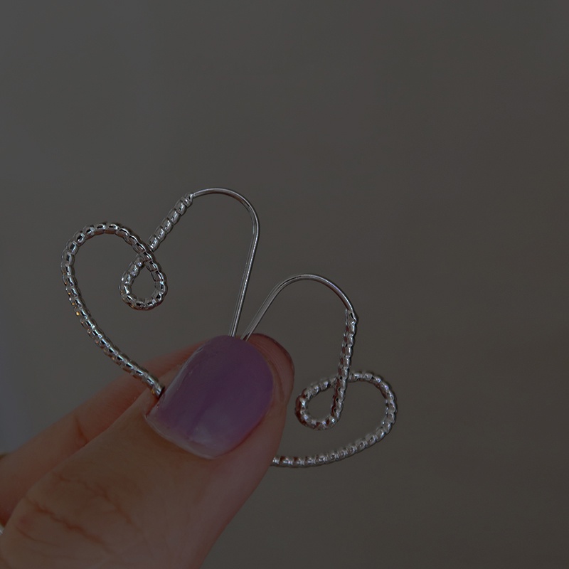 Roselife Anting Tusuk Gantung Bentuk Hati Hollow Bahan Silver S925 Untuk Wanita
