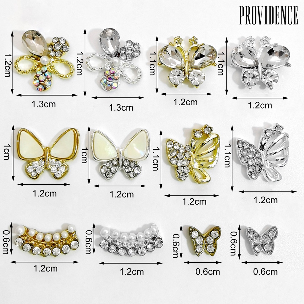 Ins 10pcs / Set Hiasan Kupu-Kupu Aksen Berlian Imitasi Bahan alloy Untuk Aksesoris Nail Art / Manicure Butterfly