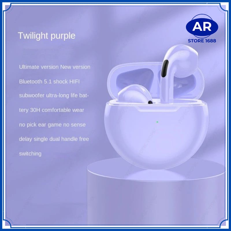 Pro 6 Music TWS Sports Earphone FreeBuds Headset Bluetooth Noise Reduction True Wireless HiFi Stereo Handsfree-AR STORE1688