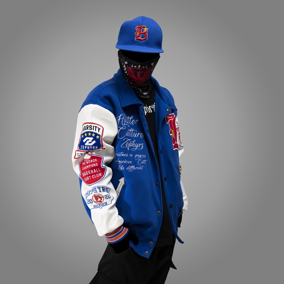 VARSITY JACKET Blue Buckskin Bordir Bear