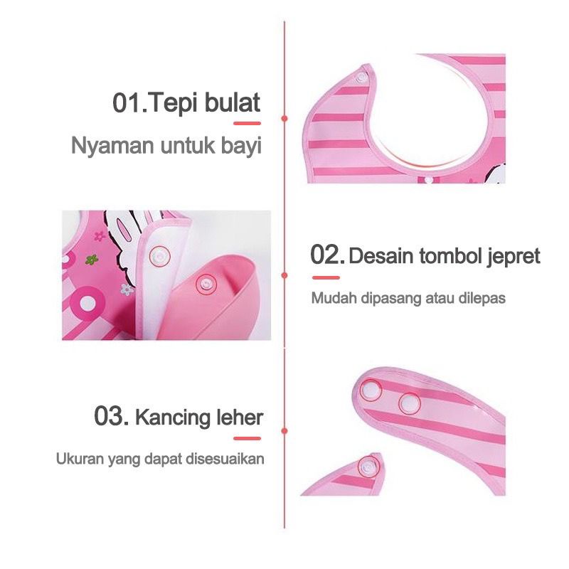 BIB TATAKAN / SLABBER SILIKON PLASTIK / CELEMEK TATAKAN MAKAN BAYI ANTI AIR / SLABBER TATAKAN SILIKON BAYI (BIC)