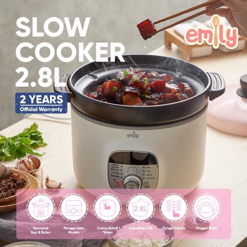 Emily Slow Cooker 2,8 L 2,8 Liter Tanah Liat Alat Memasak Mpasi