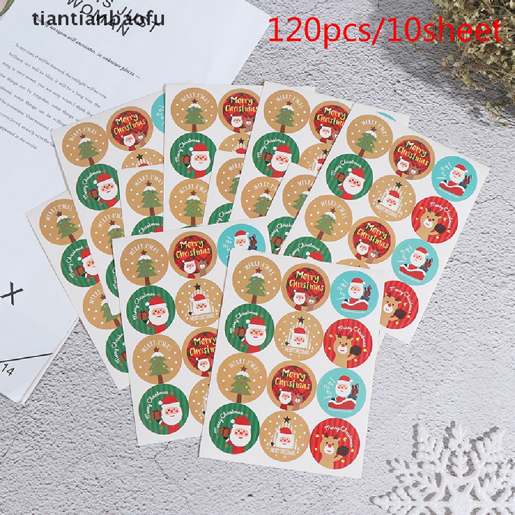 120pcs Stiker Label Bentuk Bulat Desain Merry Christmas Untuk Kemasan Hadiah Natal