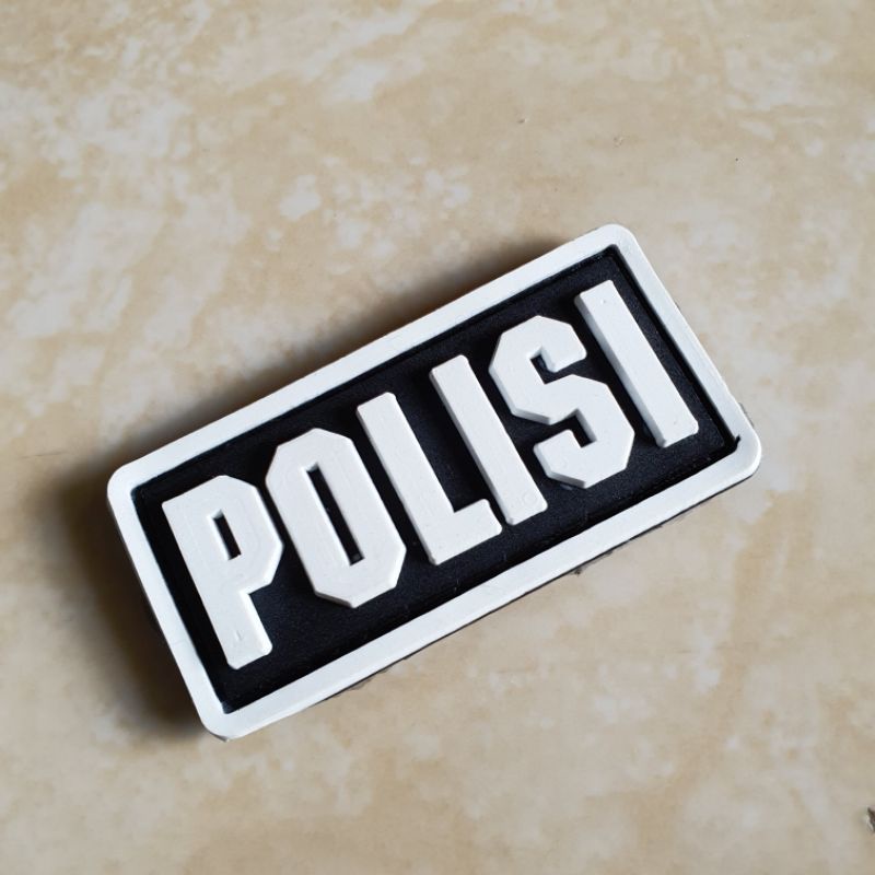 patch rubber logo tulisan polisi kecil 6 x 2 / polri / police / tempelan emblem karet velcro