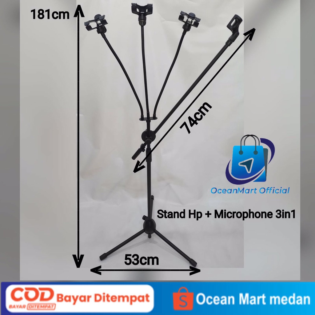 Stand Microphone Handphone 3in1 Standing Holder Microphone 3 Holder Hp