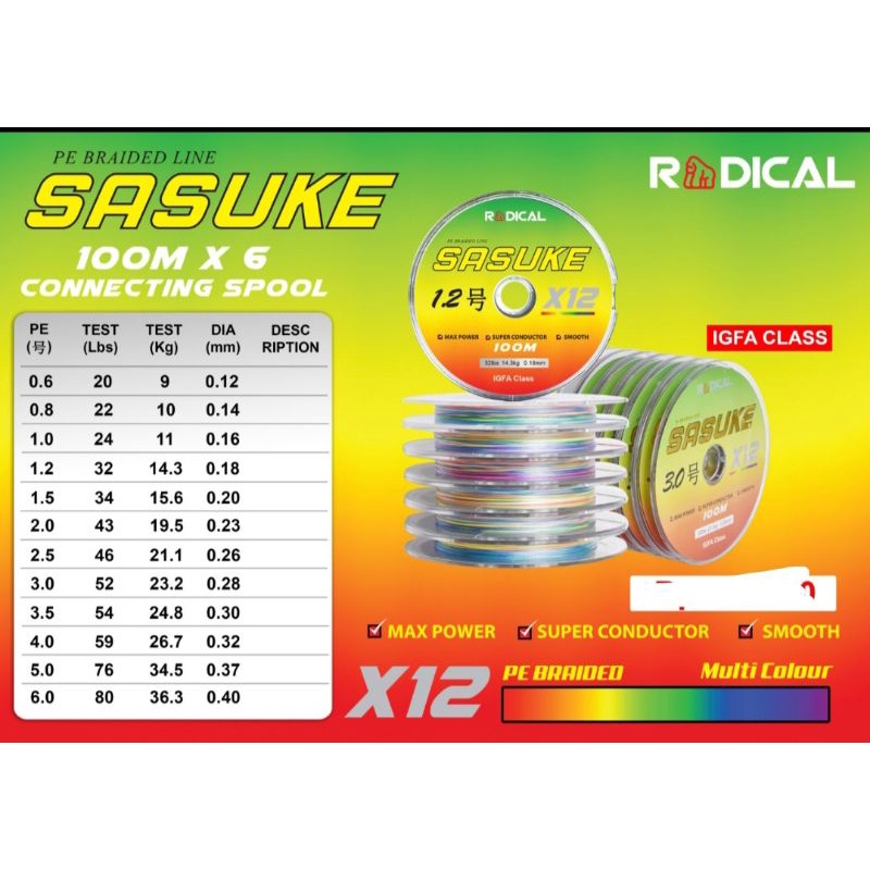 pe radical sasuke x12 100m multicolor