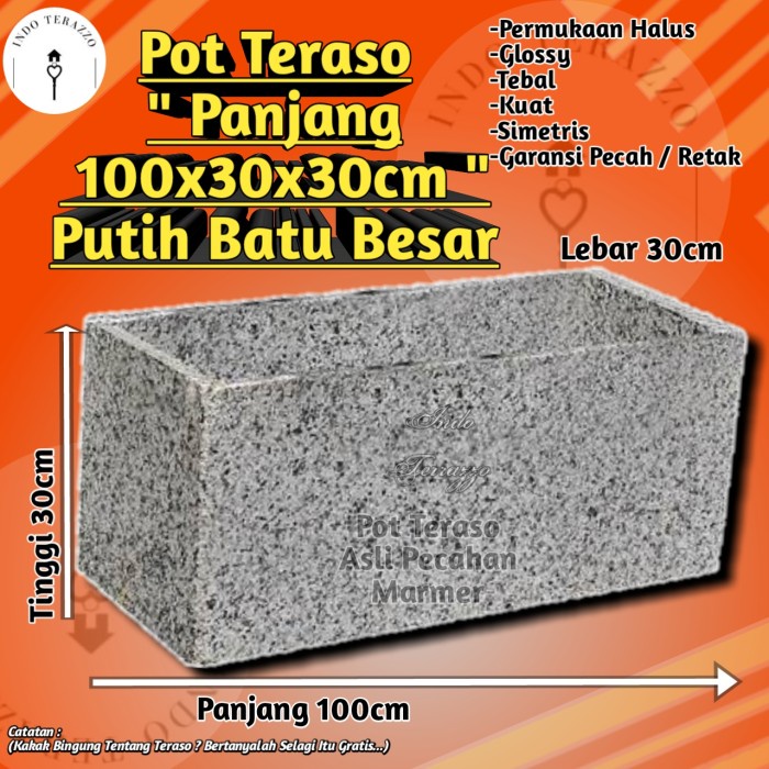INDO TERAZZO POT PANJANG TERASO MARMER P100X30X30 - POT BESAR TERASO - POT MINIMALIS MARMER
