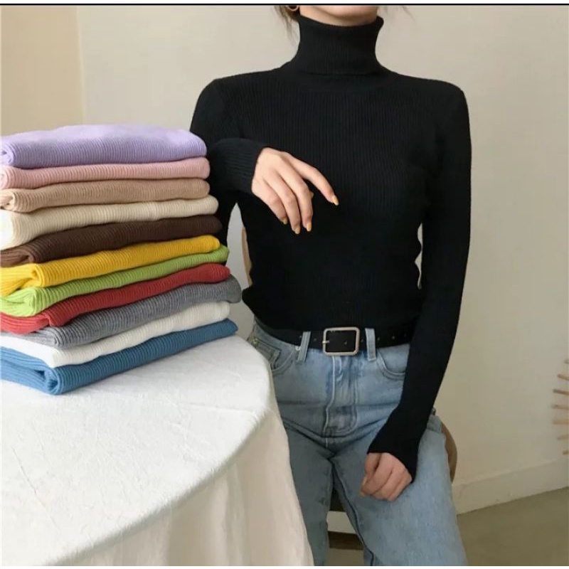 DAISY TURTLENECK KNIT SWEATER RAJUT/INNER RAJUT KERAH TINGGI PRESS BODDY