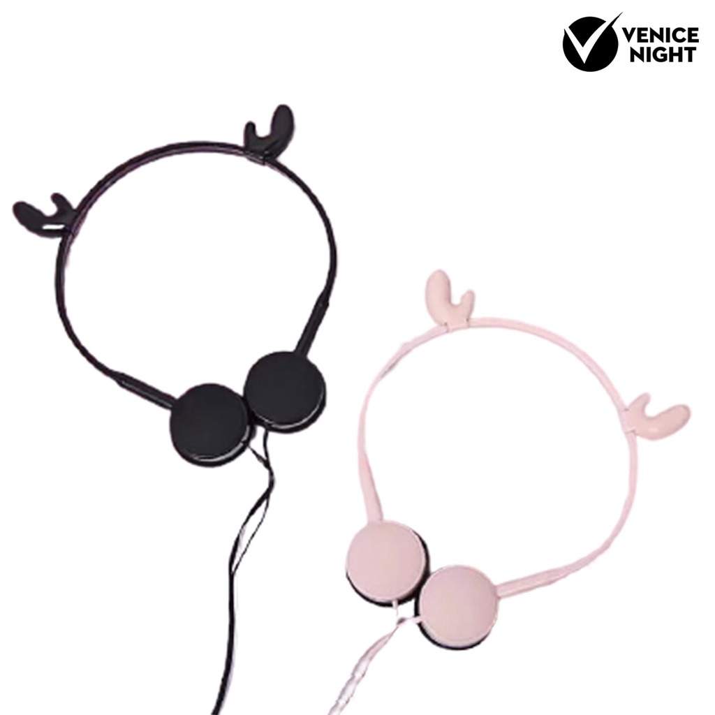 (VNEP) (Berkabel) Cute Cartoon Elk Shape Headphone Stereo Sport Headset dengan Mikrofon